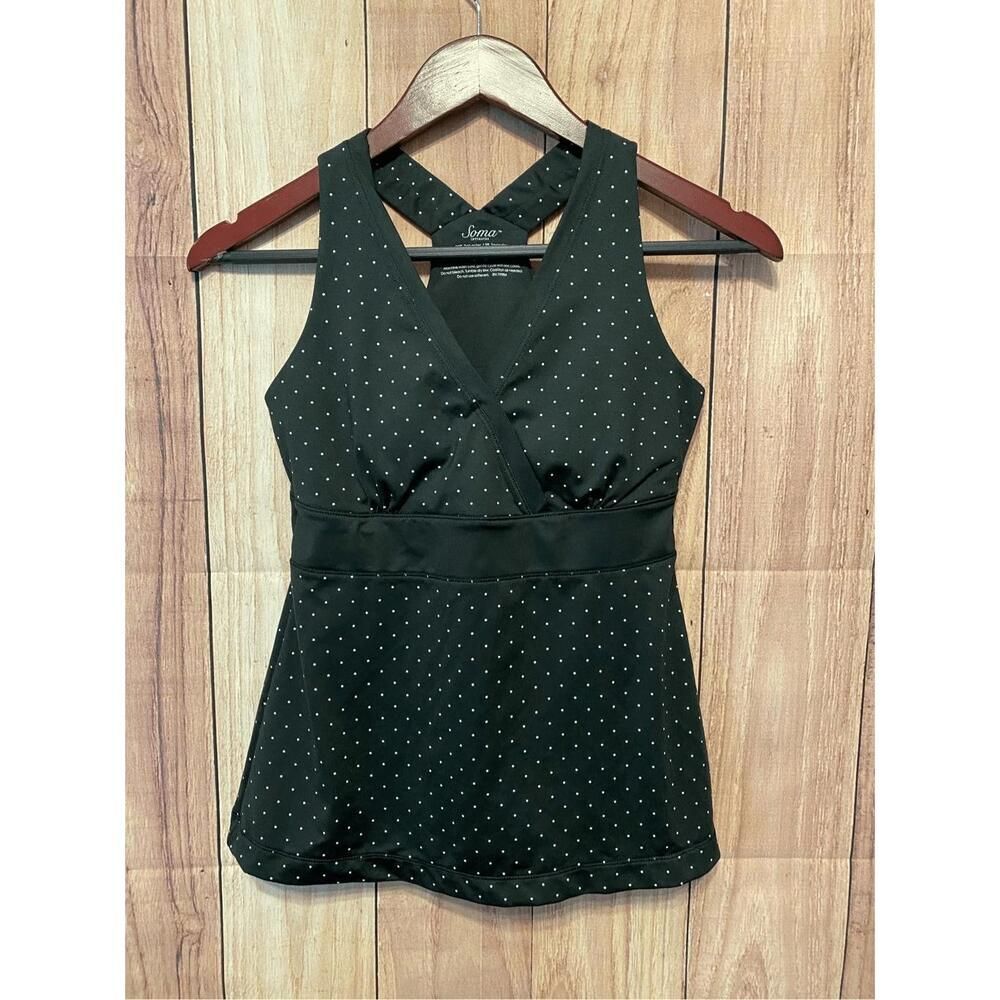 Soma Intimates Small Polka Dot Sleeveless V Neck Crossback Athletic Top black